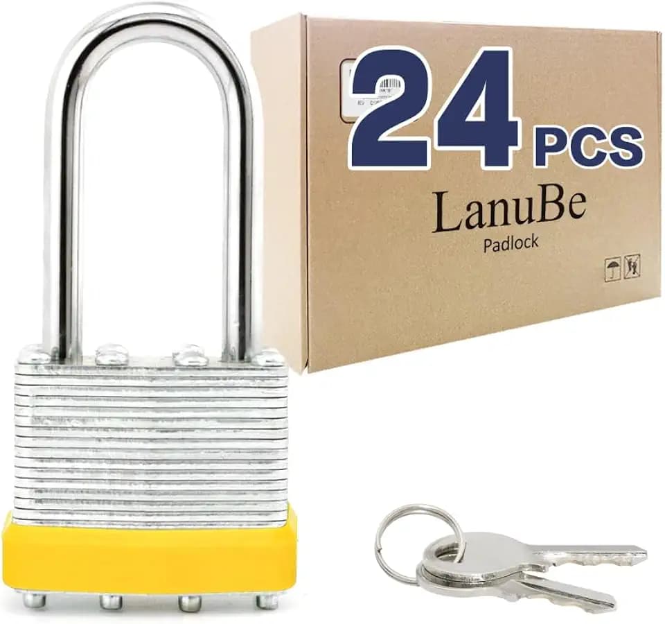 LanuBe Laminated Keyed Alike Padlock 24 Pack 1.6-in Wide Long Shackle