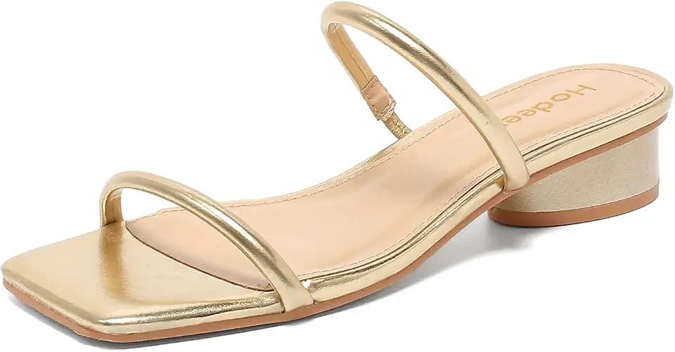 Square Open Toe Chunky Heels for Women Two Strap Low Block Heeled