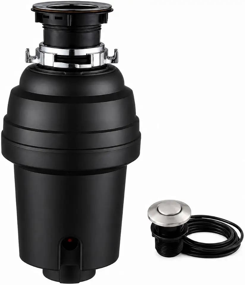 Garbage Disposal – 1/2 HP Continuous Feed Food Waste Disposer, Black, Includes Air Switch & Accessories, Easy Install, Kitchen Trash Compactor