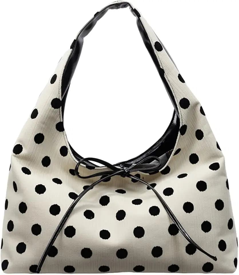 Polka Dot Tote Bag for Women Bow Tie Hobo Bags for Women Slouchy Tote Purse Large Shoulder Handbag Satchel for Travel Work