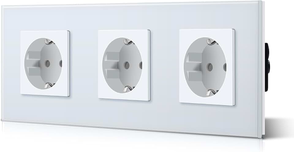 BSEED Schuko Steckdose 3 Fach EU-Standard Triptych Wandsteckdose 16Amp 250 V Verlängerungssteckdosen Kristall Glas Platte 228mm Weiß