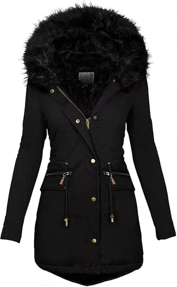 Womens Winter Coats Thick Fleece Lined Warm Hooded Parka Jackets Zip Up Outerwear With Fuffly Hood Plus Size