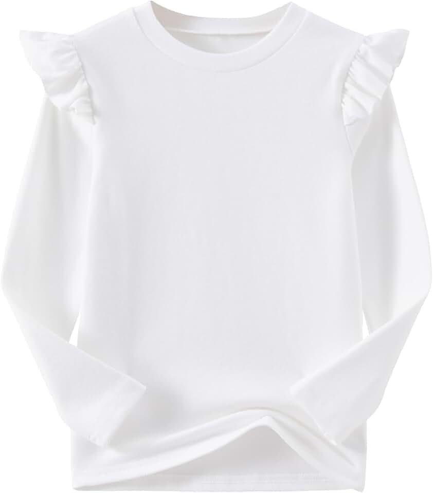 Mädchen Langarm T-Shirt Rüschenärmel Kinder Tops mit Rundhalsausschnitt Tunika Tshirts für Mädchen