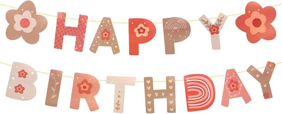 HUKUMA Happy Birthday Girlande,Gänseblümchen Deko Kindergeburtstag Mädchen,Gänseblümchen Happy Birthday Banner, Kinder Geburtstag Deko,Geburtstagsgirlande Kinder Deko,Geburtstagsdeko 1 2 3 4 5 6 Jahre