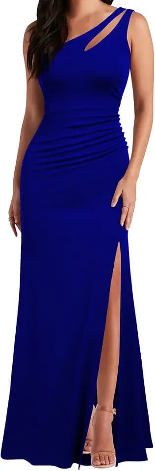 WOOSEA Women's One Shoulder Sleeveless Split Bodycon Mermaid Evening Cocktail Long Dress Royal Blue