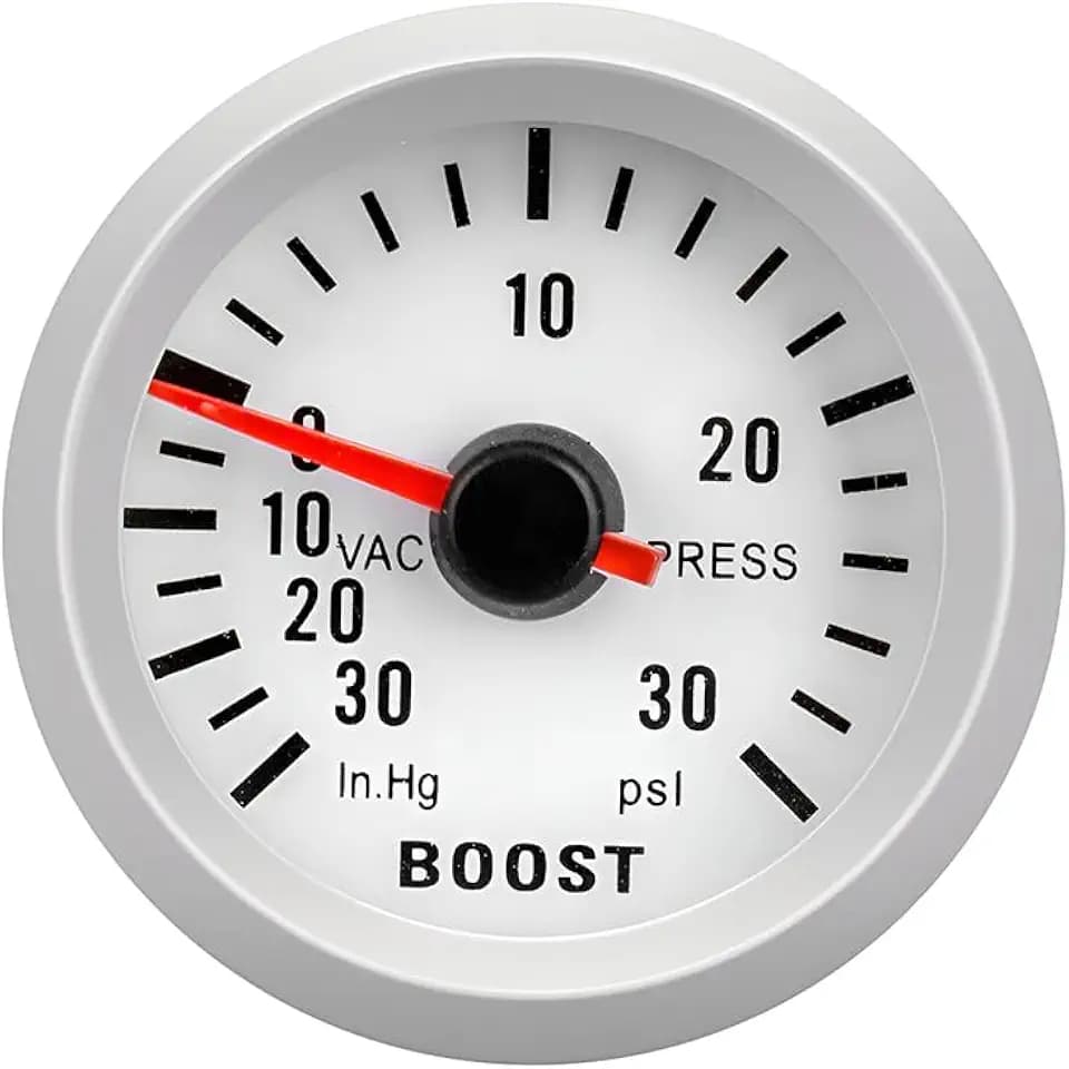 2 Inch 12V Digital Turbo Boost Gauge, -30 to 30 PSI, White