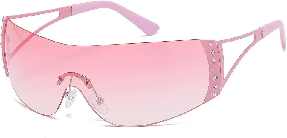 YAMEIZE Trendige randlose Y2K Wraparound Sonnenbrille - für Frauen Männer Stylish Frameless Oversized Wrap Around Glasses Cycling Sport Shopping Outdoor