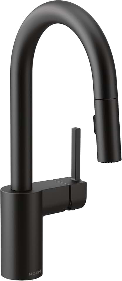 Moen Align Matte Black One-Handle Pulldown Bar Faucet Featuring Reflex Docking System, Island Kitchen Sink Faucet with Sprayer, Modern Single Hole Kitchen Faucet, 5965BL