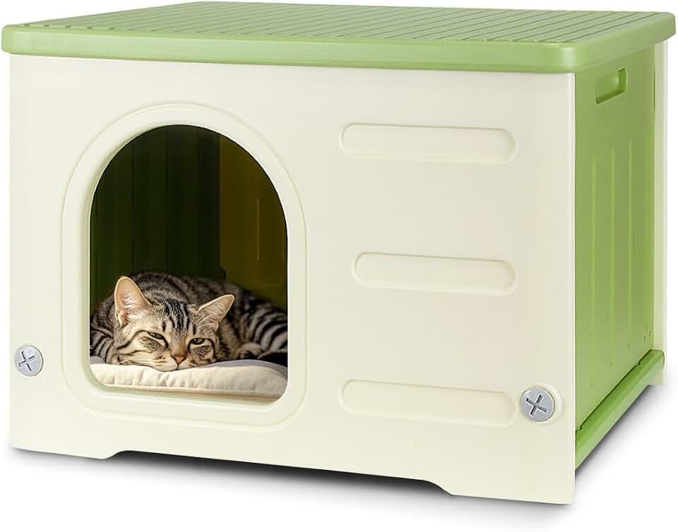Outdoor Pet Kennels House – Waterproof & Insulated Shelter for Feral Cats & Dogs, Weatherproof Elevated Pet House for Outdoor/Indoor Use, Sturdy Plastic Pet Bed, Easy Assembly