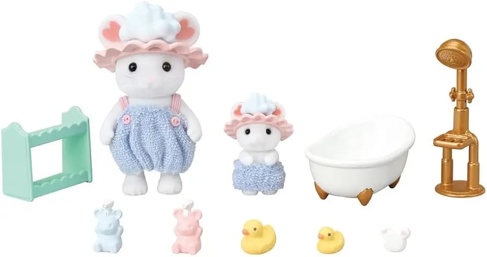 Sylvanian Families 5805 Marshmallow Mäuse Badespaß Spielset, Set mit Tierfigur, Süße Mäuse Spielfiguren, Spielzeug für Kinder ab 3 Jahren