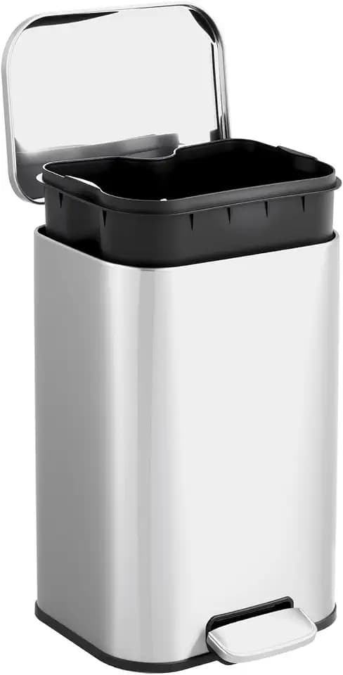 PrecisionAuto 3.2 Gallon / 12L Stainless Steel Trash Can, Kitchen Waste Bin with Soft-Close Lid, Removable Inner Bucket, Trash Bin for Kitchen, Home, Office & Bathroom, Silver