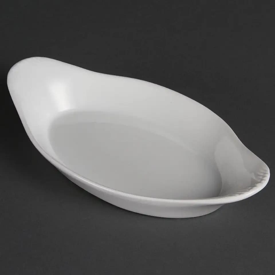 Olympia Whiteware Oval Eared Dishes 270 ml/9,5 oz (6er-Pack), weißes Porzellan, Größe: 244 (B) x 202 (T) mm, ovale Servierschale, Beilagengeschirr – ofen-, mikrowellen- und gefriergeeignet, W427