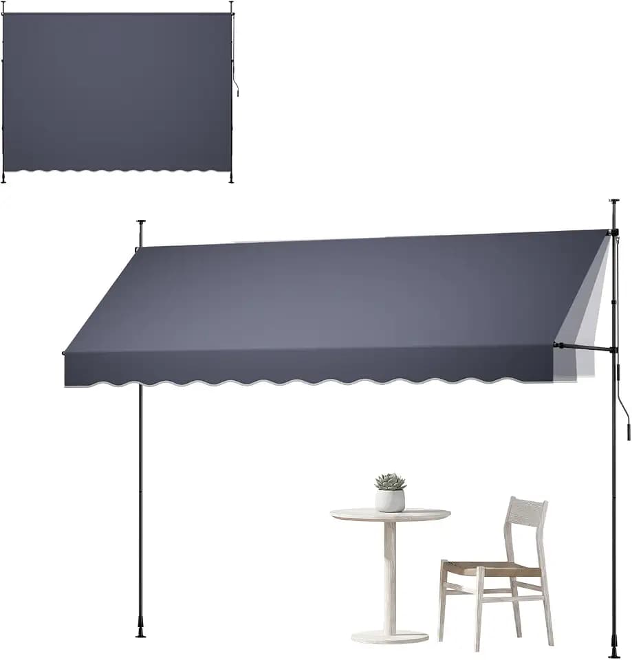 VEVOR Manual Retractable Awning, 138" x 59" Outdoor Patio Awnings Sunshade Shelter with 43"-59" Retractable Side Bar, No Drill Height Adjustable, Crank Handle for Backyard, Balcony, Dark Gray