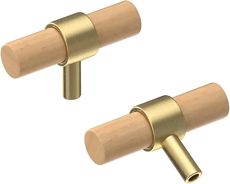 Wooden Drawer Pulls,10-Pack Beech Wood Drawer Handles Knobs,Suitable for Kitchen, Living Room, Bedroom, Bathroom and Other Scenes,Gold