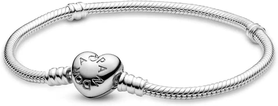PANDORA Moments Herz und Schlangen-Gliederarmband aus Sterling Silber, Kompatibel Moments, Größe: 21, 594594C00-21