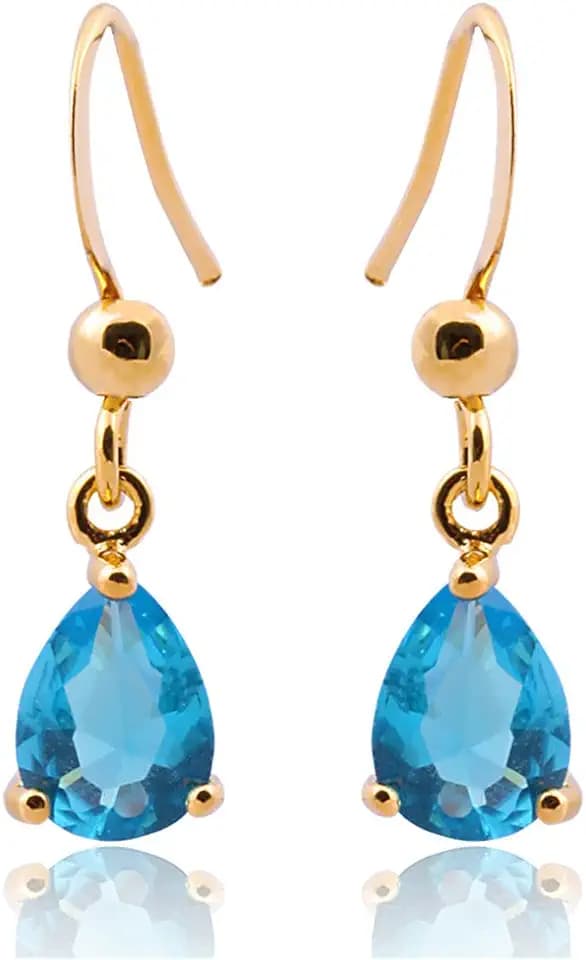 RIZILIA Gold Dangle Drop Pear Cut CZ Birthstone Pierced Earrings for Women