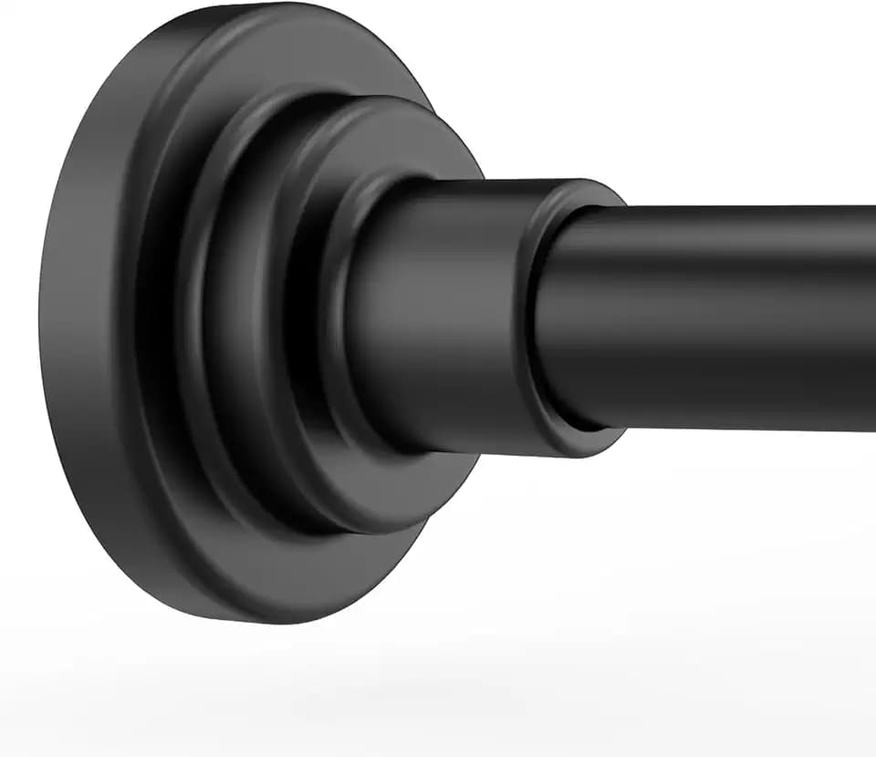 Gardinenstange ohne Bohren, Duschvorhangstange Schwarz, Teleskopstange 76–256 cm Ø25 mm, Verstellbare Spannstange, Rutschfest & Rostbeständig, für Badezimmer, Fenster und Tür