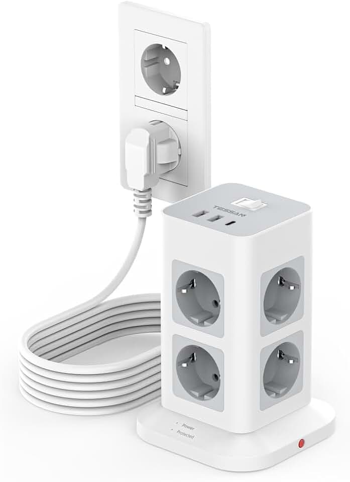 TESSAN 8 Fach Mehrfachsteckdose mit USB C, Verlängerungskabel 5M, Grau