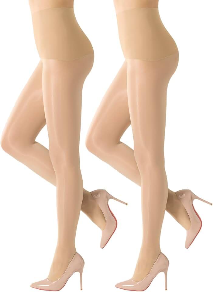MANZI Women's Shiny Seamless Pantyhose with Control Top 15D Sheer Tights