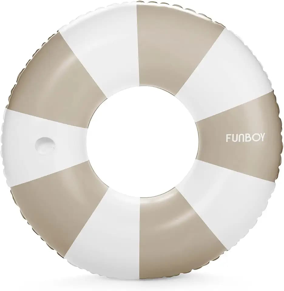 FUNBOY Giant 46" Vintage Tan Stripe Pool Tube Float with Cup Holder