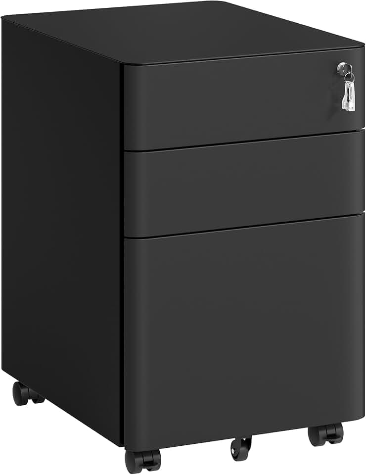 SONGMICS Aktenschrank mit 3 Schubladen, Rollcontainer, Stahl, abschließbar