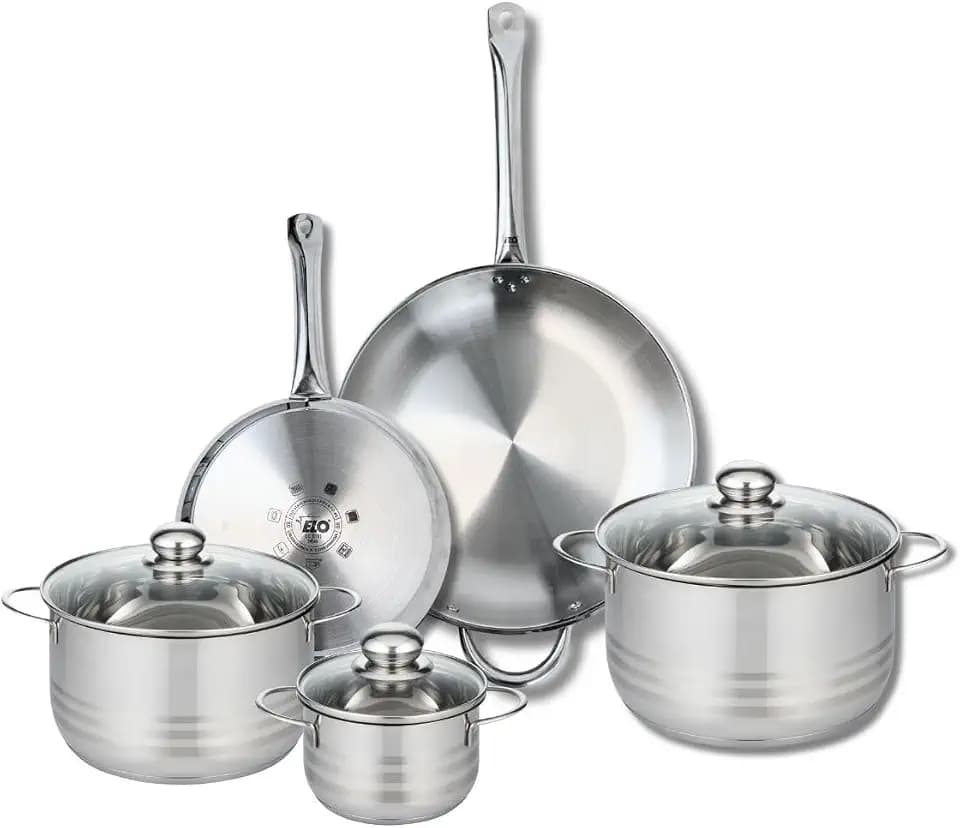ELO 9880650 Kochgeschirr-Set, 5-teilig, 2 Bratpfannen 24 und 32 cm und 3 Kochtöpfe 14, 20 und 24 cm Elo Profi, glänzend, Edelstahl, Induktion