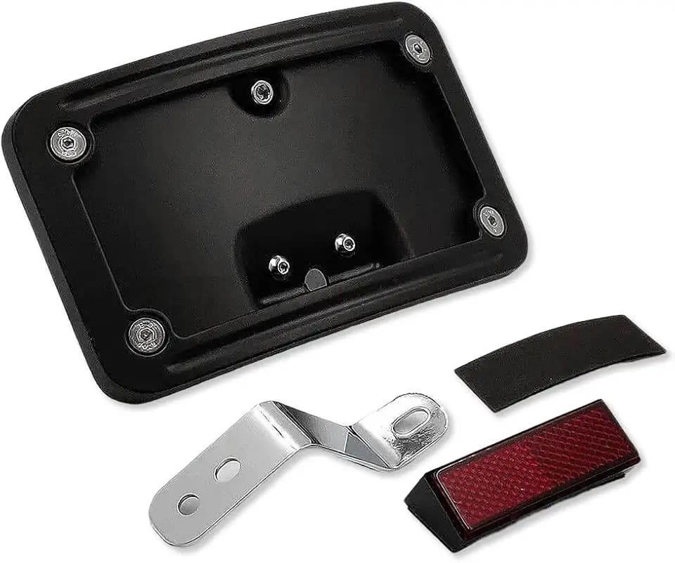 MT388-BK Black Laydown Curved License Plate Bracket Tag Holder w/Mount Kit Compatible with Harley Davidson 2005-2007 Softail Springer Classic FLSTSC/ 2005-2017 Softail Deluxe FLSTN