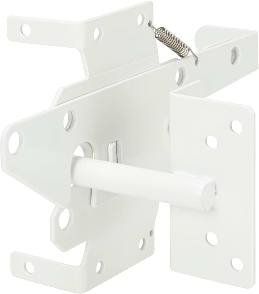 HILLMASTER Heavy Duty Self-Locking Gate Latch for Wooden Fence, Post Mount Automatic Gate Lock Gravity Door Latch Hardware for Secure Pool, Outdoor Garden, Metal Gates Vinyl Fence, White Finish