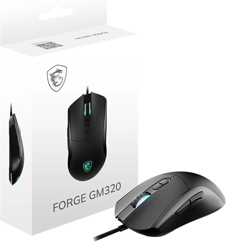 MSI Forge GM320 Gaming-Maus – 12800 DPI optischer Sensor, symmetrisch, über 20 Millionen Klicks, 7 Tasten, 1 ms Latenz, RGB-LED, 126 g – kabelgebunden