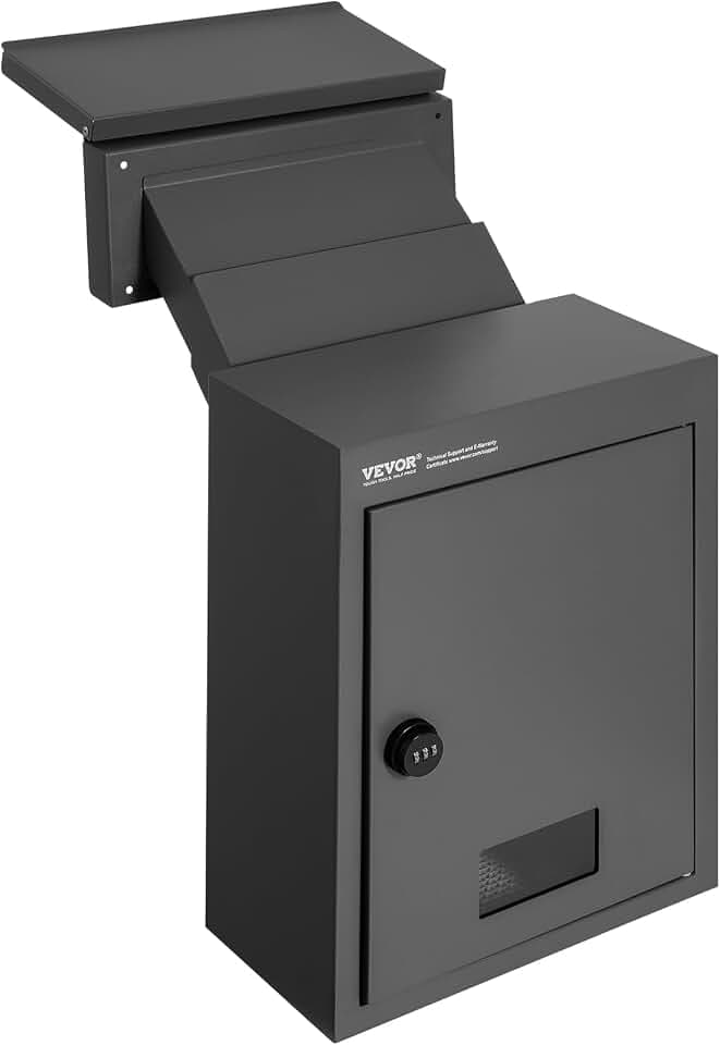 VEVOR Mauerdurchwurf Briefkasten, robuster Einbaubriefkasten aus Stahl für Wände mit Einer Dicke von 70 bis 200 mm, Zahlenschloss, 320 x 158 x 430 mm Briefkasten, schwarz
