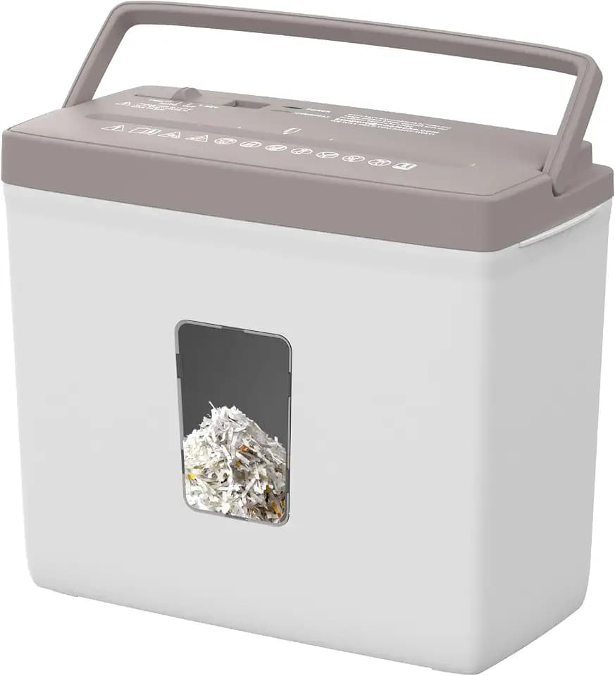 Suntiko Compact 5-Page Cross-Cut Shredder for Home Use, Brown + White