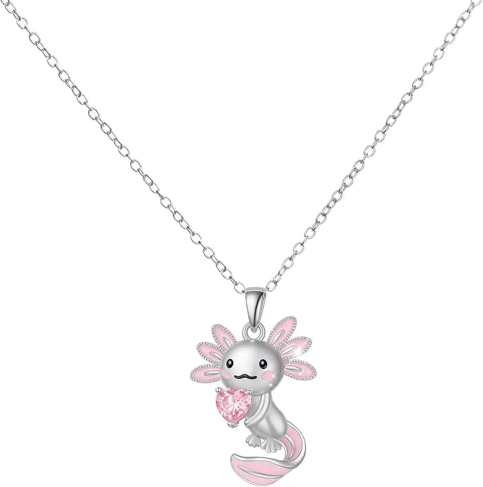 Mikovivi Cute Axolotl Necklace for Women, Salamander Pink Pendant Necklace