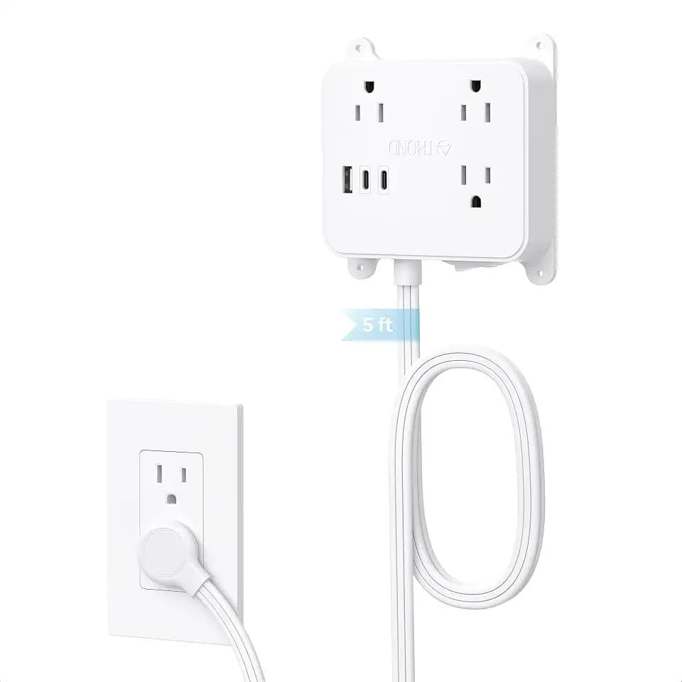 TROND Flat Plug Power Strip - 5FT Ultra Thin Flat Extension Cord