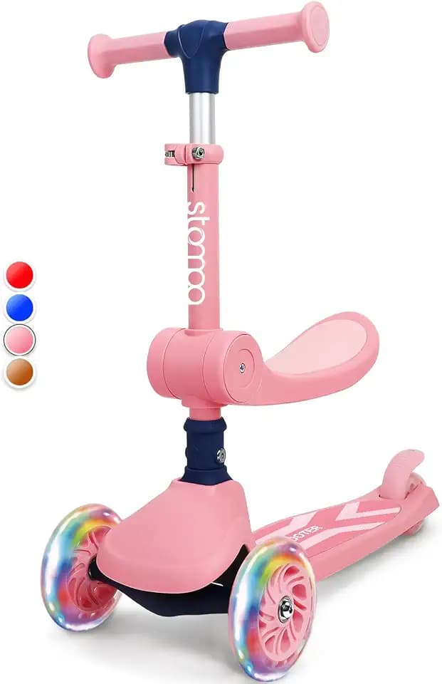 Stompa Roller Kinder 2 Jahre Scooter 2 in 1 Kinderroller ab 2 Jahre bis zu 50 kg mit Klappbar Sitz &LED Räder, Höhenverstellbarer, Faltbar Tretroller Dreirad Roller für Kleinkinder Jungen Mädchen