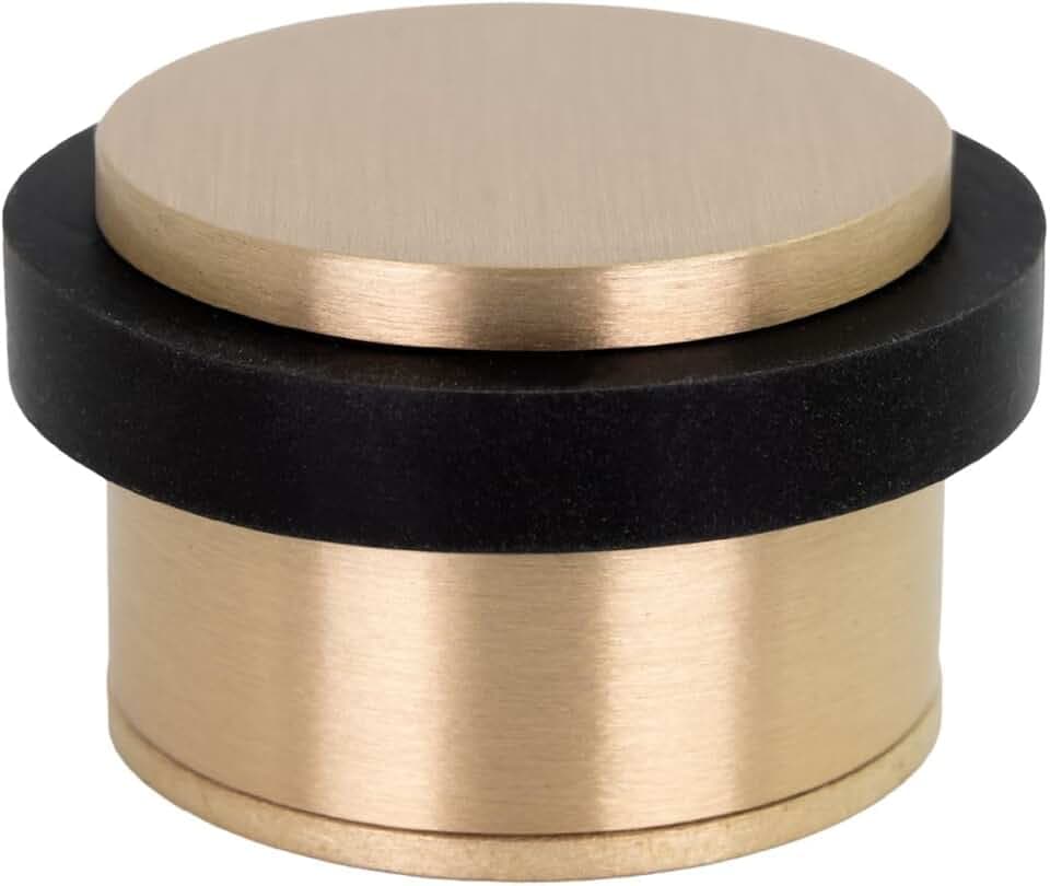 EVI Herrajes | Klebe-Türstopper mit Gewindesockel | Ø28 x 20 mm | Doppelte Montagemöglichkeit: Schrauben oder Kleben | Messing Finish Matt, Schwarzer Gummi | I-040103DUALMT