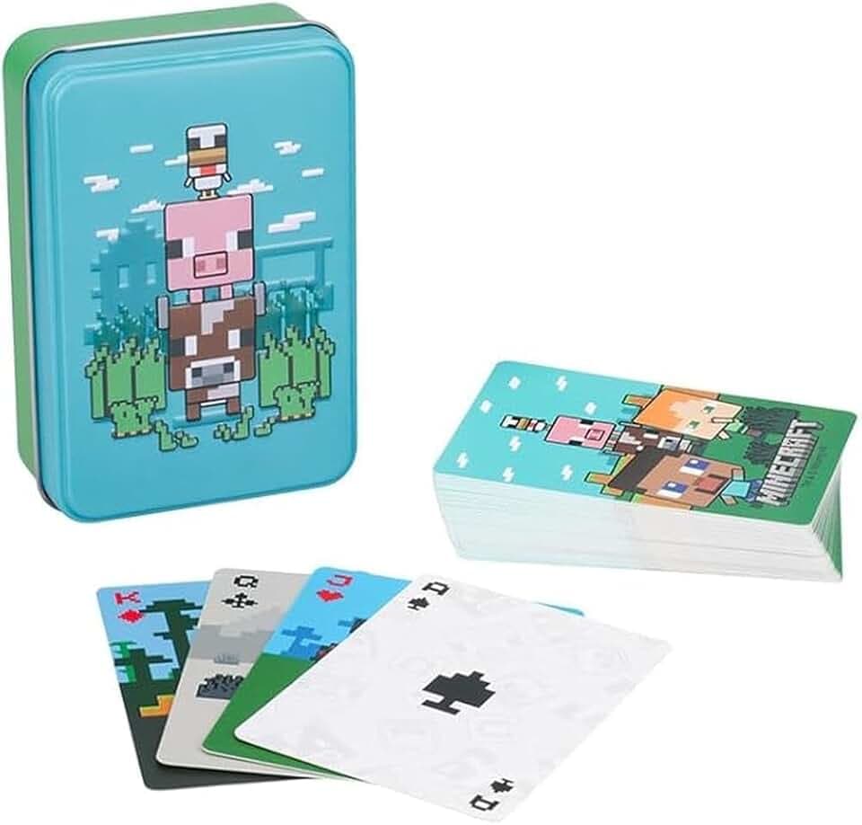 Paladone Minecraft Offiziell lizenzierte Tierspielkarten Dose, Standard Kartenspiel Deck für Jungen und Mädchen, Gamer Geschenkset und Merchandise