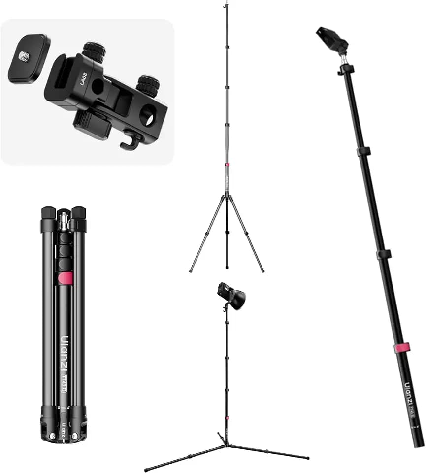 ULANZI TT43 II Light Stand, 86.61" Lightweight Reverse-Folding Tripod with Quick-Release Tilt Head, 8.8lb Load, Detachable Center Column as Boom Pole, for Studio Photography Video Live Streaming