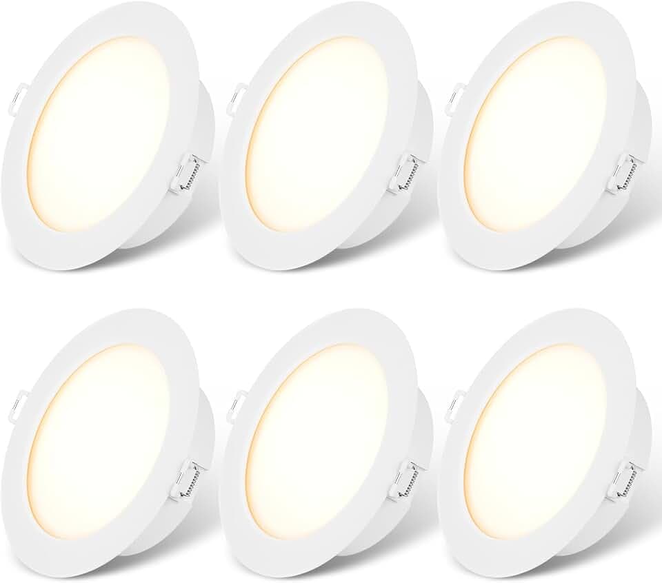 LVWIT LED Einbaustrahler 230V Ultra Flach 8W 880LM LED Spots Badezimmer, 4000K Neutralweiß Deckenspots, Einbauleuchten Wohnzimmer, Flach Deckenleuchte Küche, Lochmaß 100mm, 6er Set