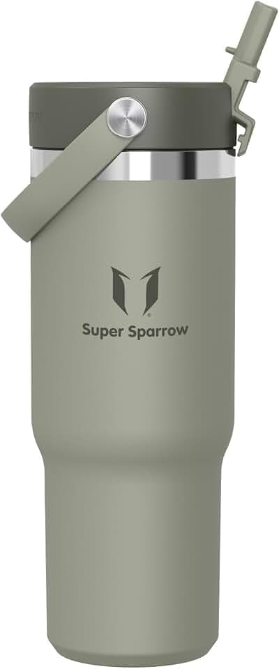 Sparrow Trinkflasche Edelstahl -1.2L- Thermobecher mit Strohhalm Tumbler