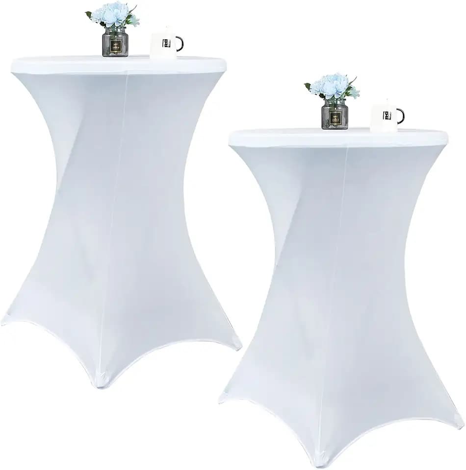 2 Pack 32x43 Inch White Cocktail Tablecloth Spandex Round Fitted Table Cover for Wedding Banquet Event Party