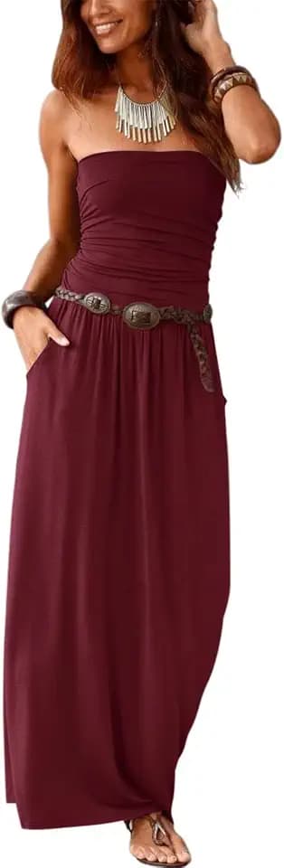 Alaster Queen Women’s Strapless Bandeau Summer Long Floral Dress Off Shoulder Beach Maxi Dress with Pockets
