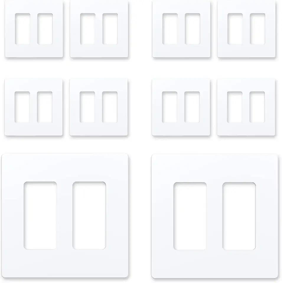 Outlet Cover, Screwless Decorator Wall Plate, Light switch Power Plug Cover, 2-Gang Standard Size, White, 10 Pack,UL listed