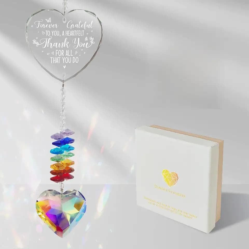 Thank You Gift Crystal Suncatcher Appreciation Gift for Women, Friend, Coworker, Teacher, Boss, Nurse - Rainbow Maker Hanging Keepsake Ornament, Sun Catchers Indoor Window, Garden