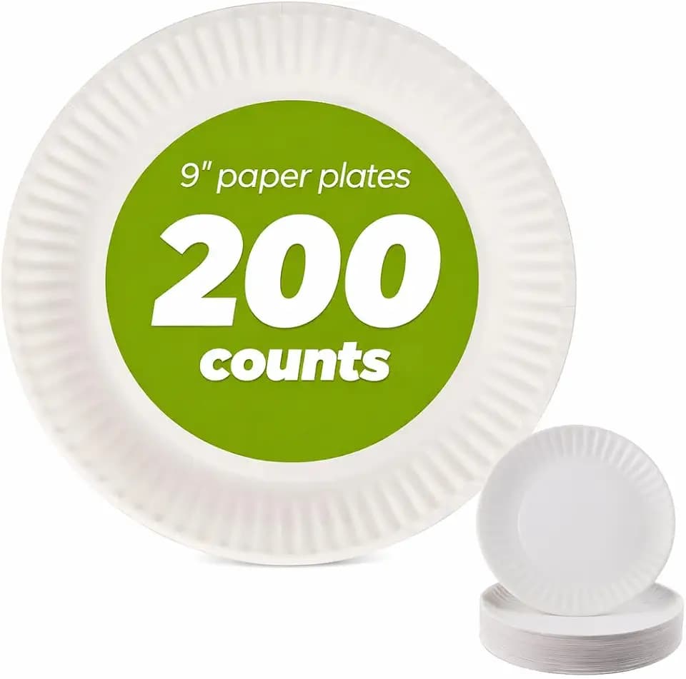 Concession Essentials 9 Inch Paper Plate Uncoated Plates White, 200ct