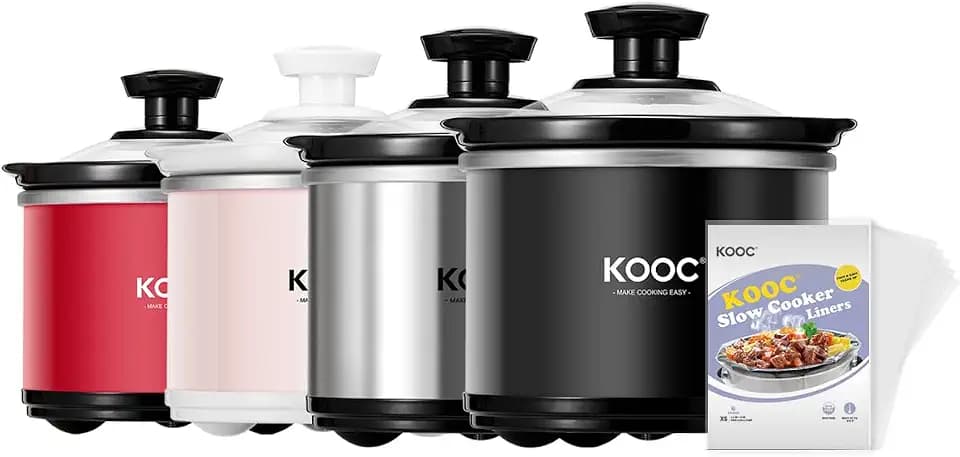 KOOC 0.65 Qt Mini Slow Cooker with Free Liners Included, 20oz, Black