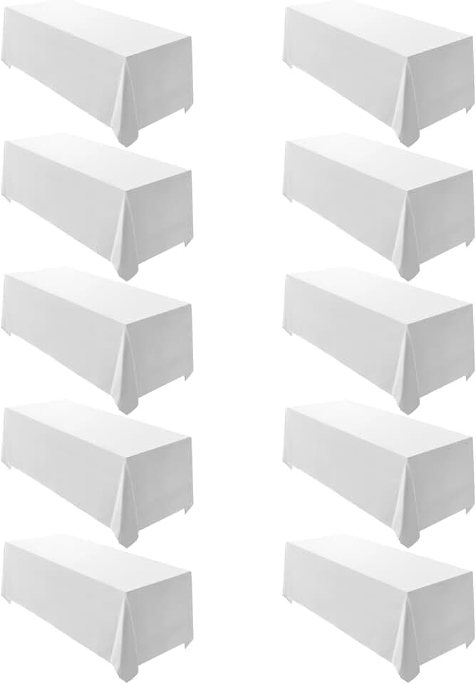 Surmente 10 Pack 90x156 Inch White Tablecloth for 8 Foot Rectangle Tables