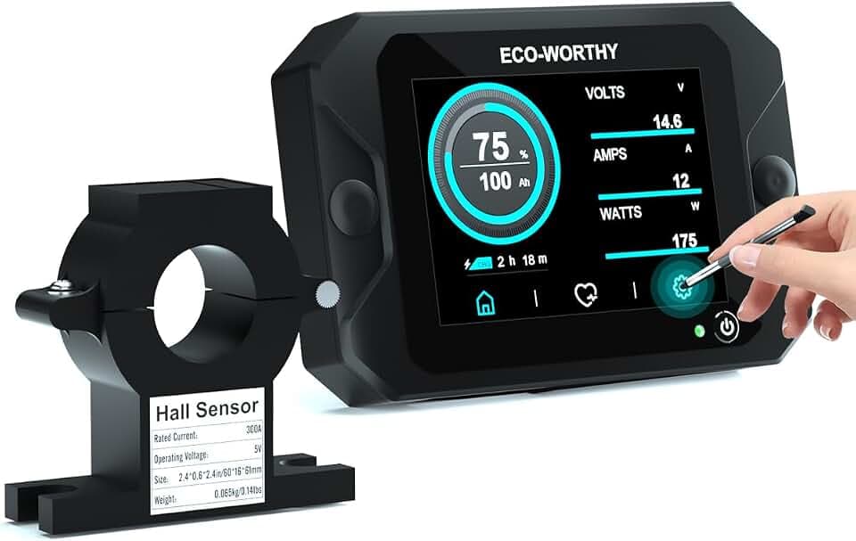 ECO-WORTHY Batterie Monitor 300A 12V/24V/36V/48V,3,5" Touchable Display