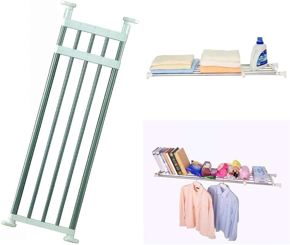 BAOYOUNI Closet Tension Shelf Expandable Clothes Rack Organizer Ivory