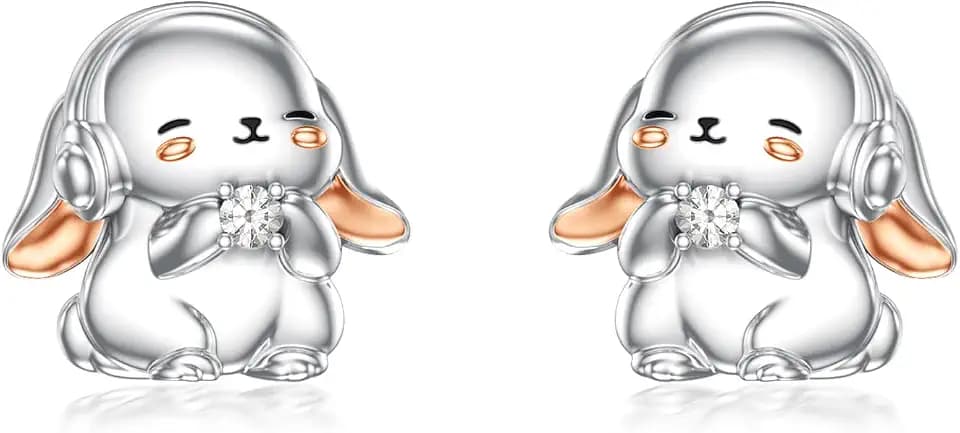 Diamond Bunny Stud Earrings for Women 925 Sterling Silver Rabbit & Bunny Earrings with Lab Grown Diamond Jewelry Gifts