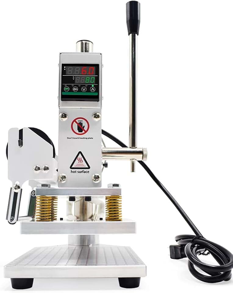 Upgraded Hot Foil Stamping Machine 5x7cm 110V Digital Embossing Machine Manual Tipper Stamper for Leather PU Paper Logo Embossing 1.97"x2.76"